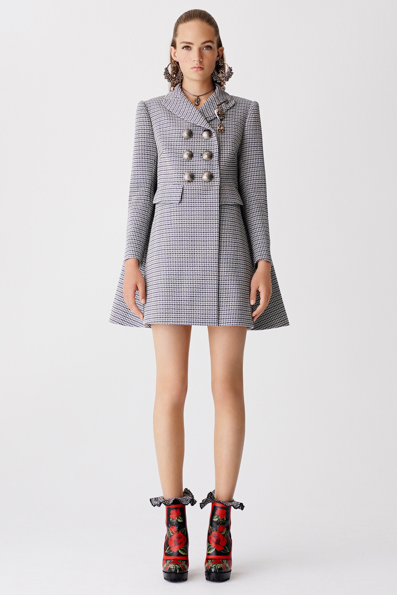 black and white mini dress with boots