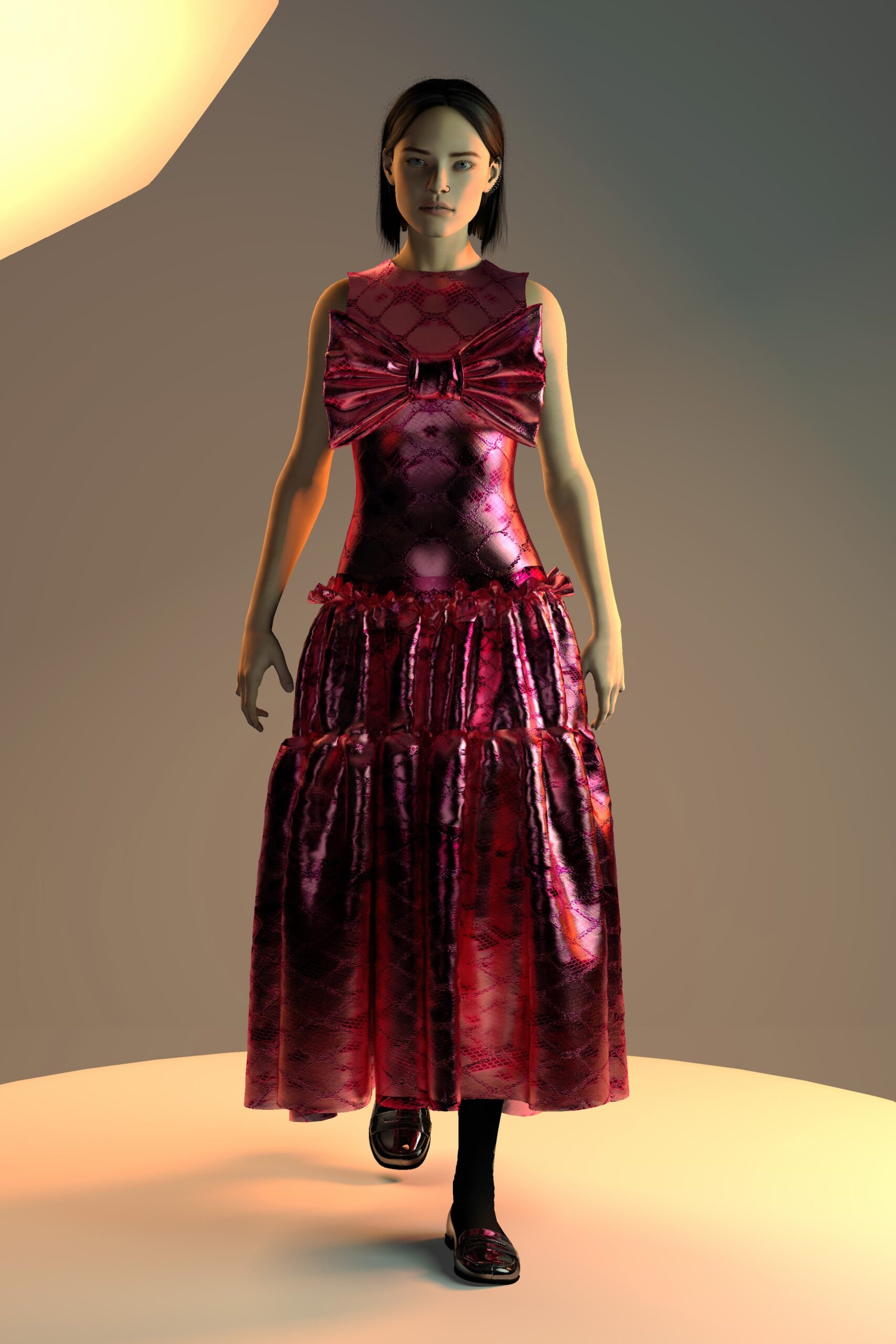 pink shiny tiered dress