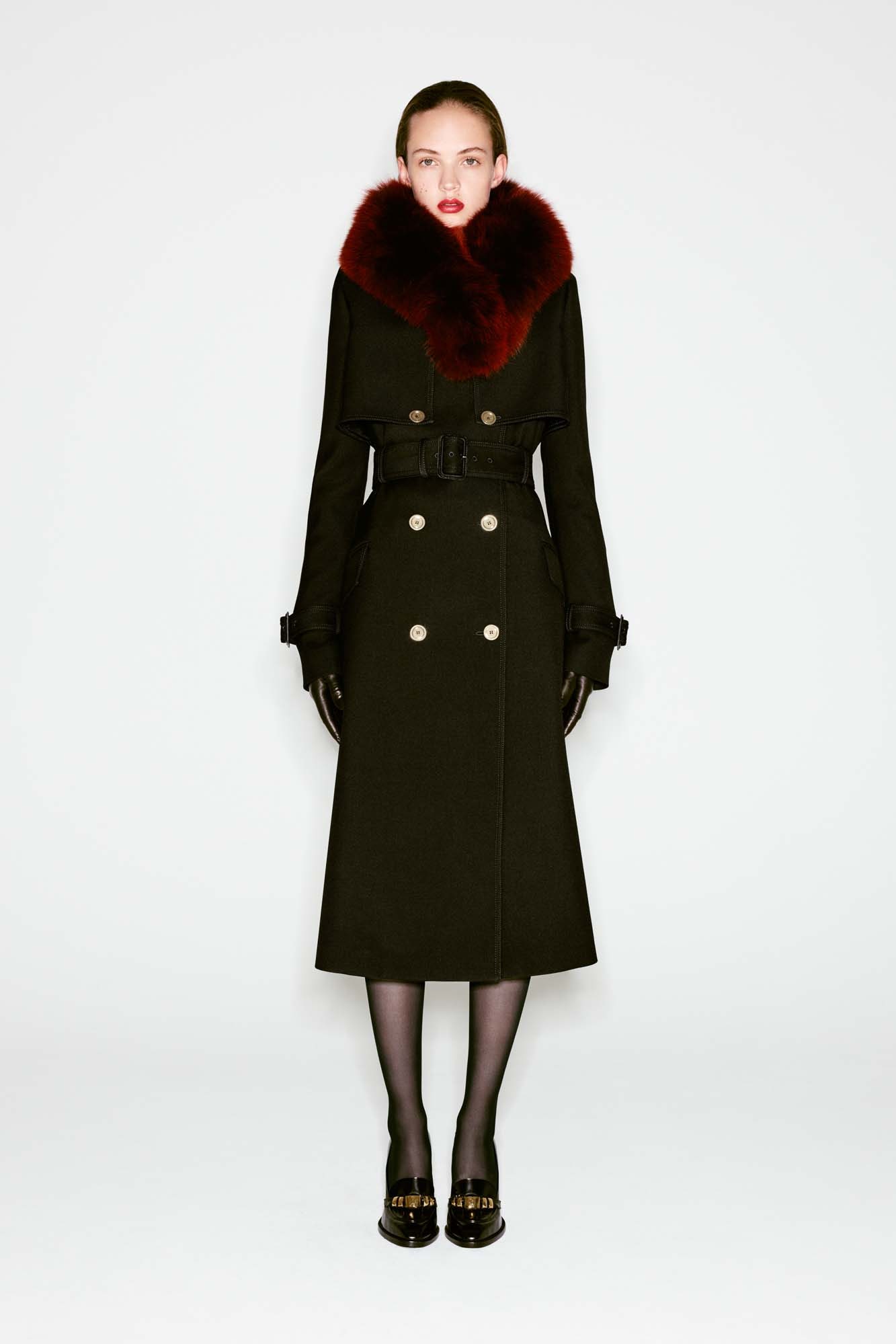 black wool coat with fur collar