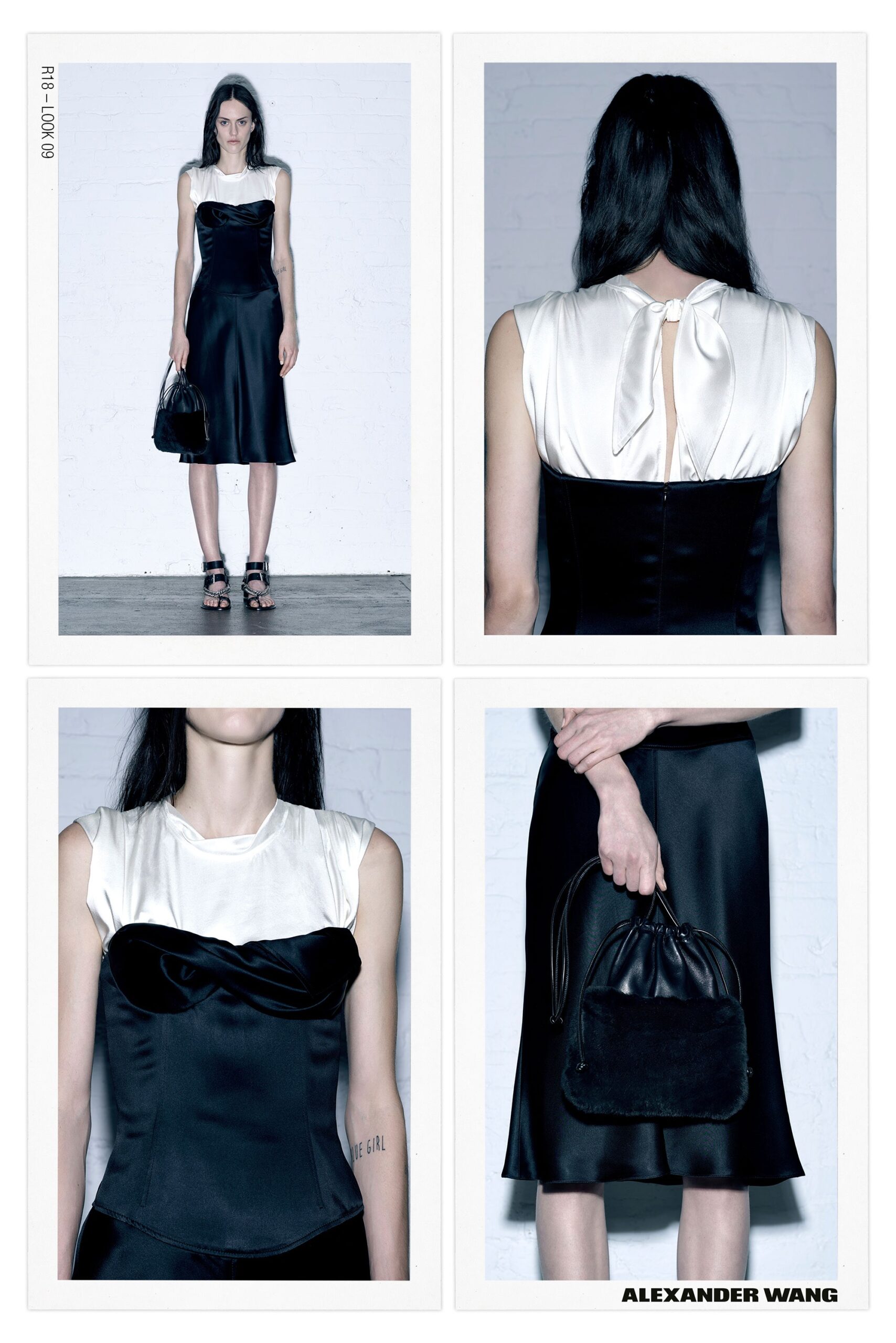 black and white silk fitted dress