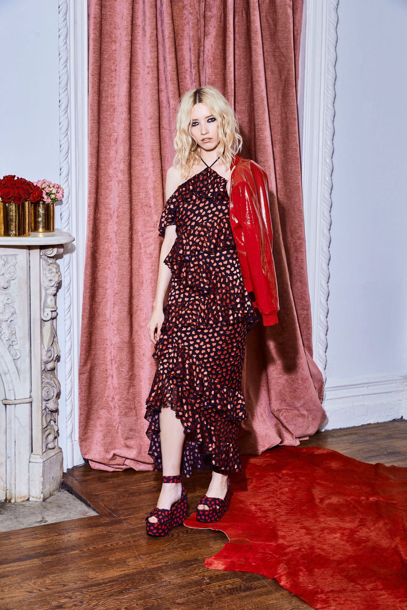 black red tiered midi dress with jacket