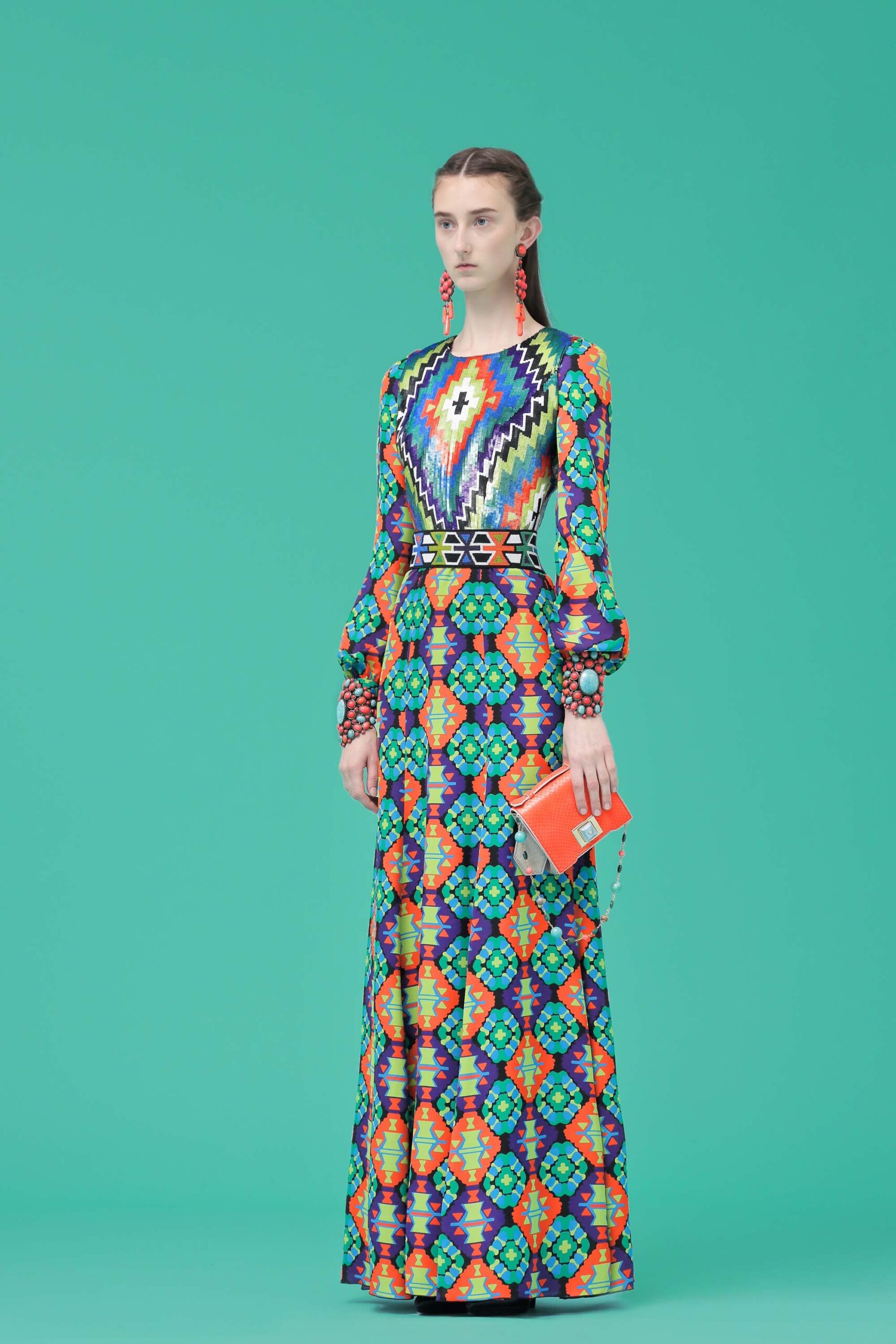 colorful printed maxi gown