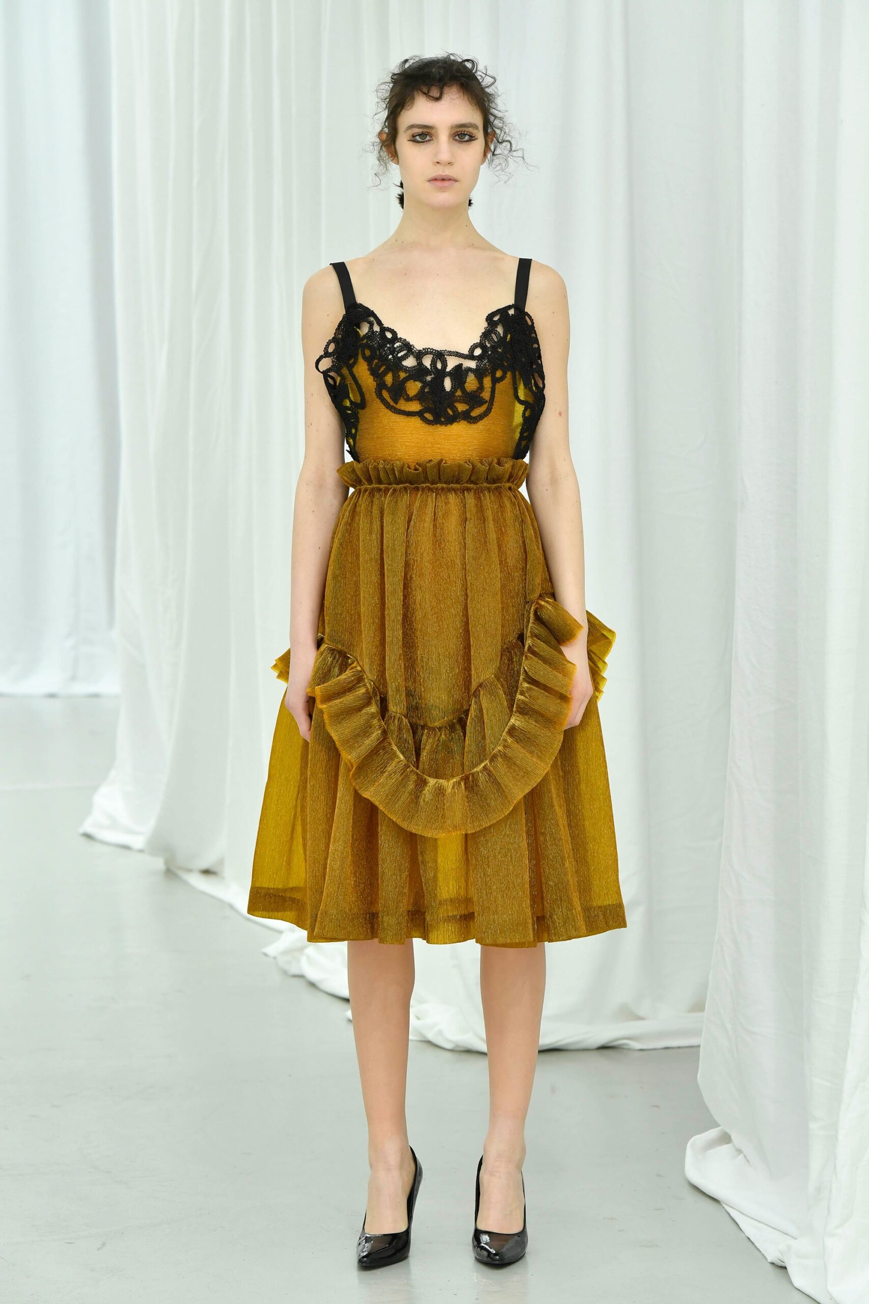 gold silk sleeveless dress