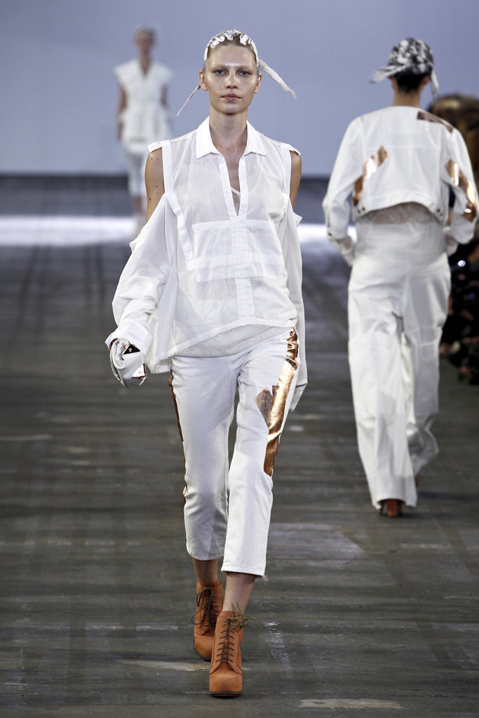 white relaxed shirt with tailored pants