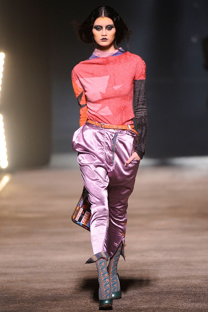 colorful fitted top with relaxed pants