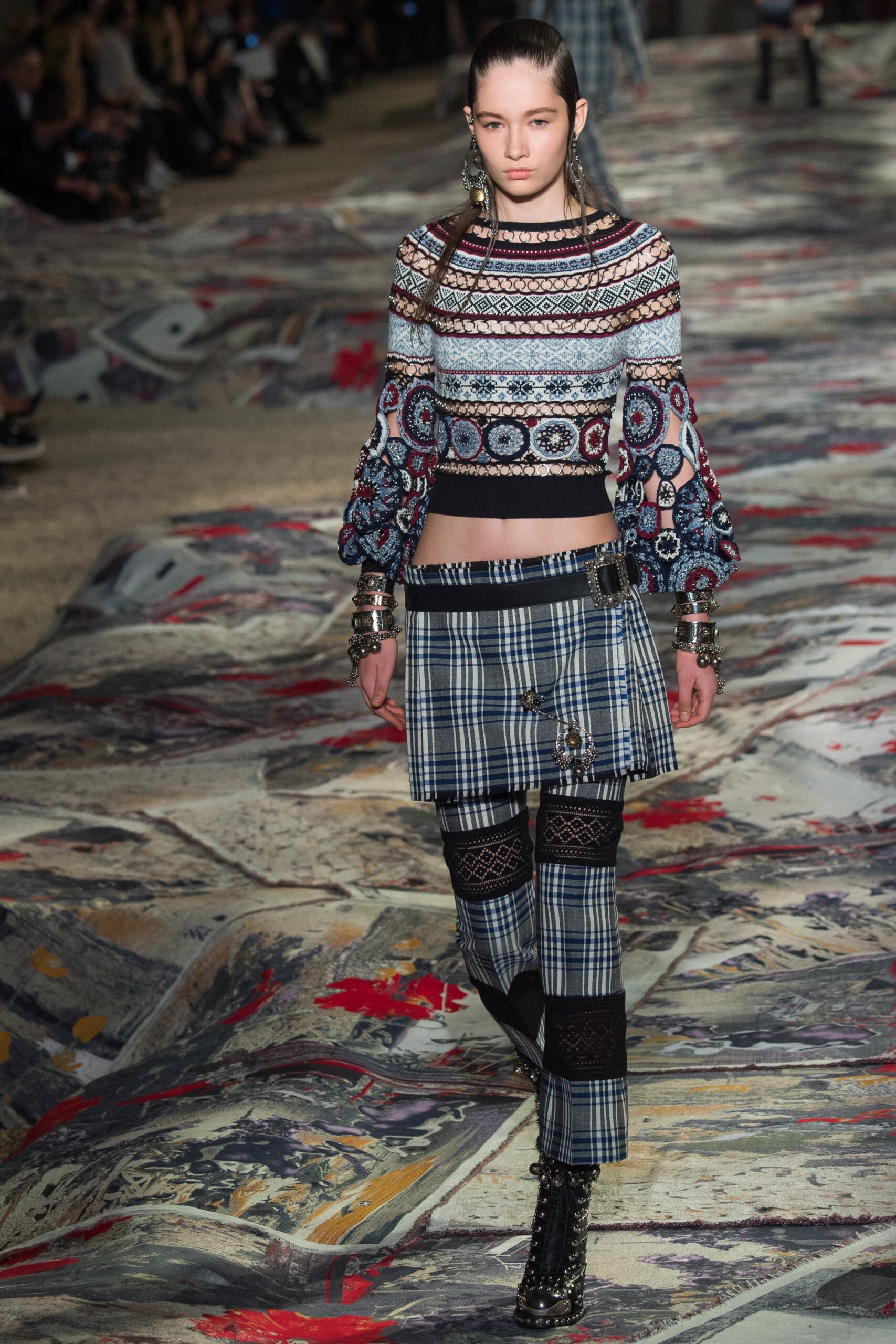 multi-colored fitted top with pleated skirt