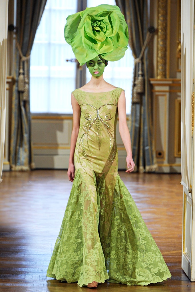 fitted green lace gown