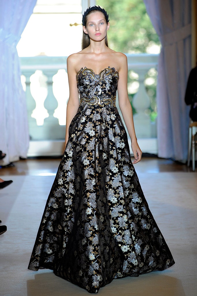 black and gold embroidered gown