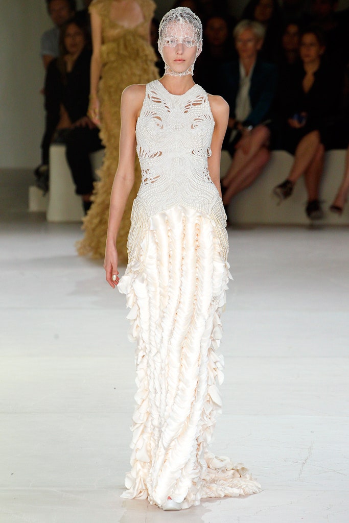 white silk fitted gown