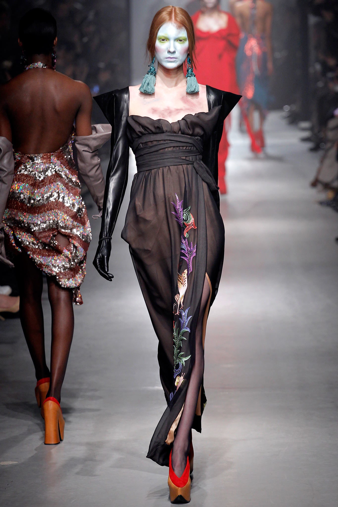 black silk draped dress