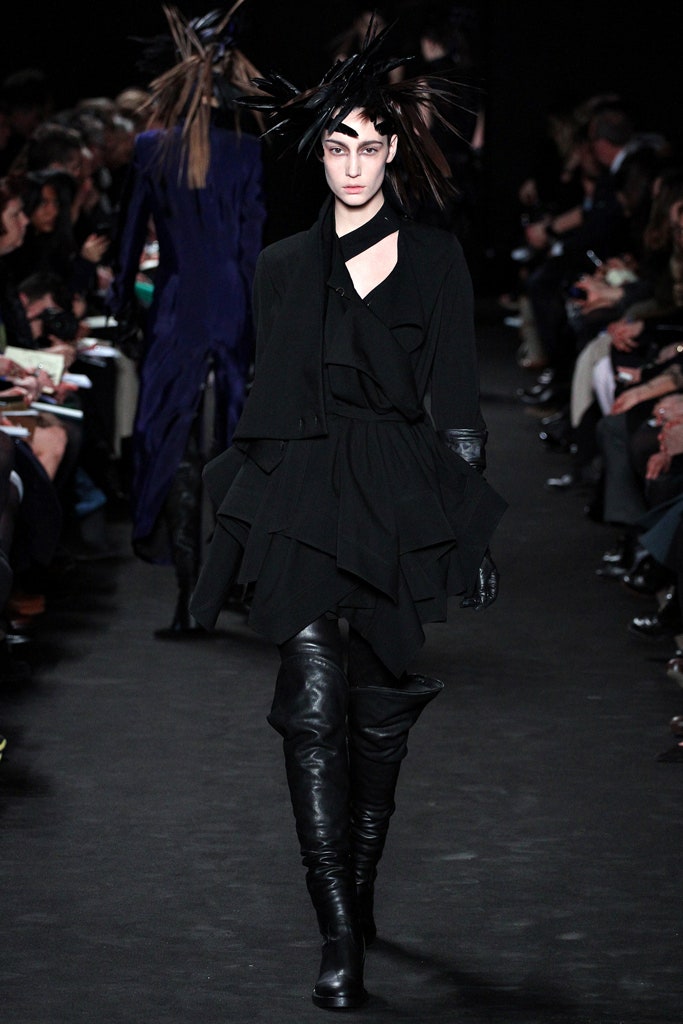 black silk draped midi dress with boots