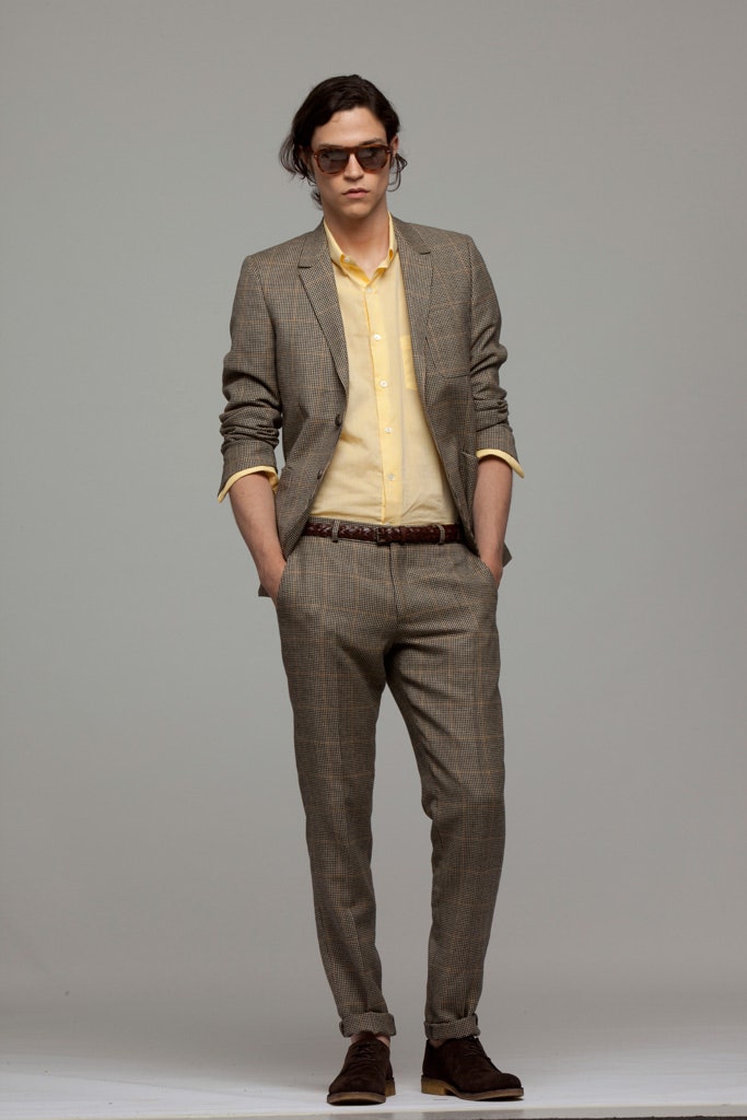 brown checked tailored suit