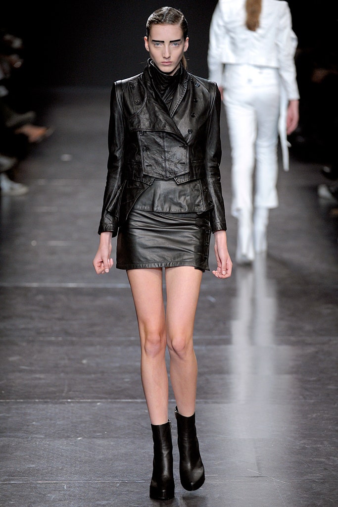 black leather mini dress and jacket