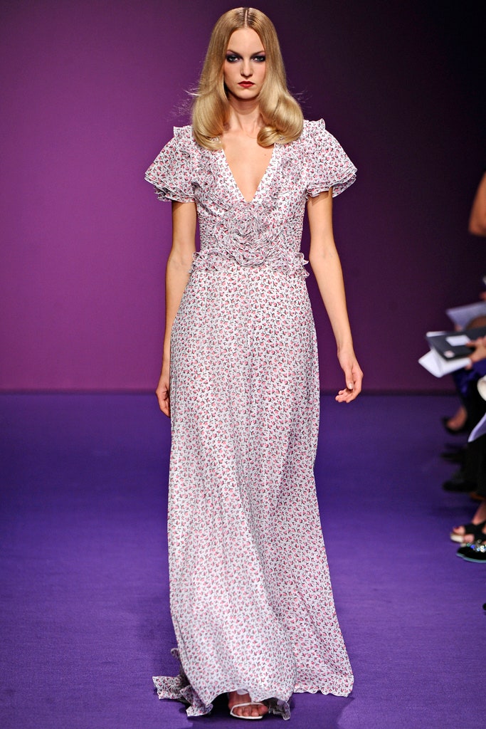 white and pink floral gown