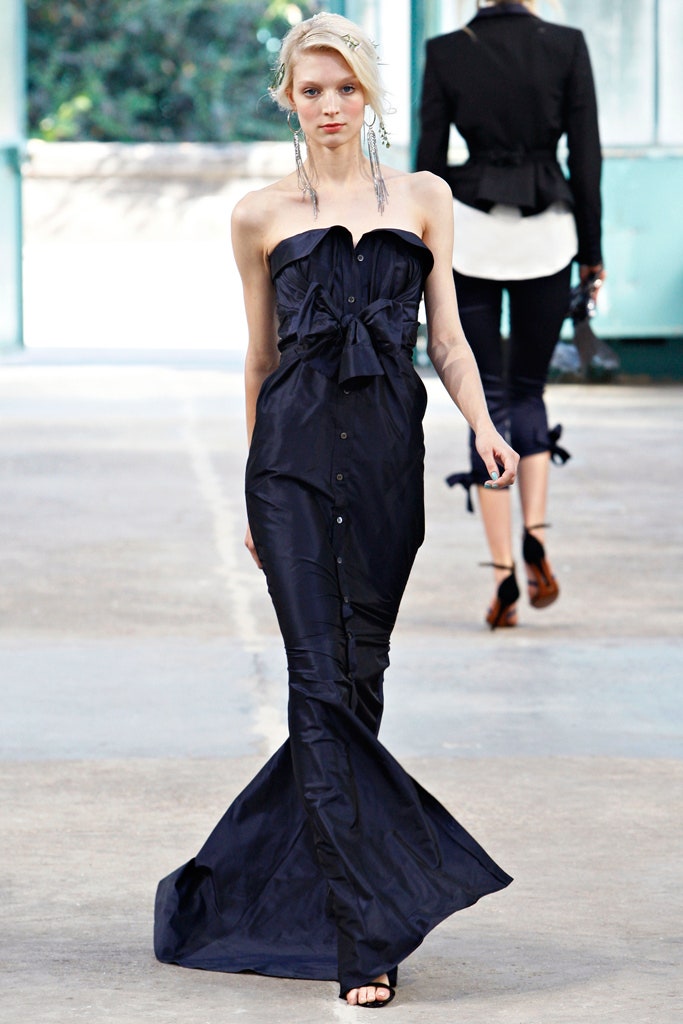 black silk strapless gown