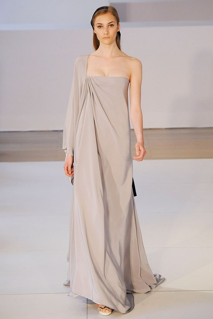 gray silk asymmetric gown