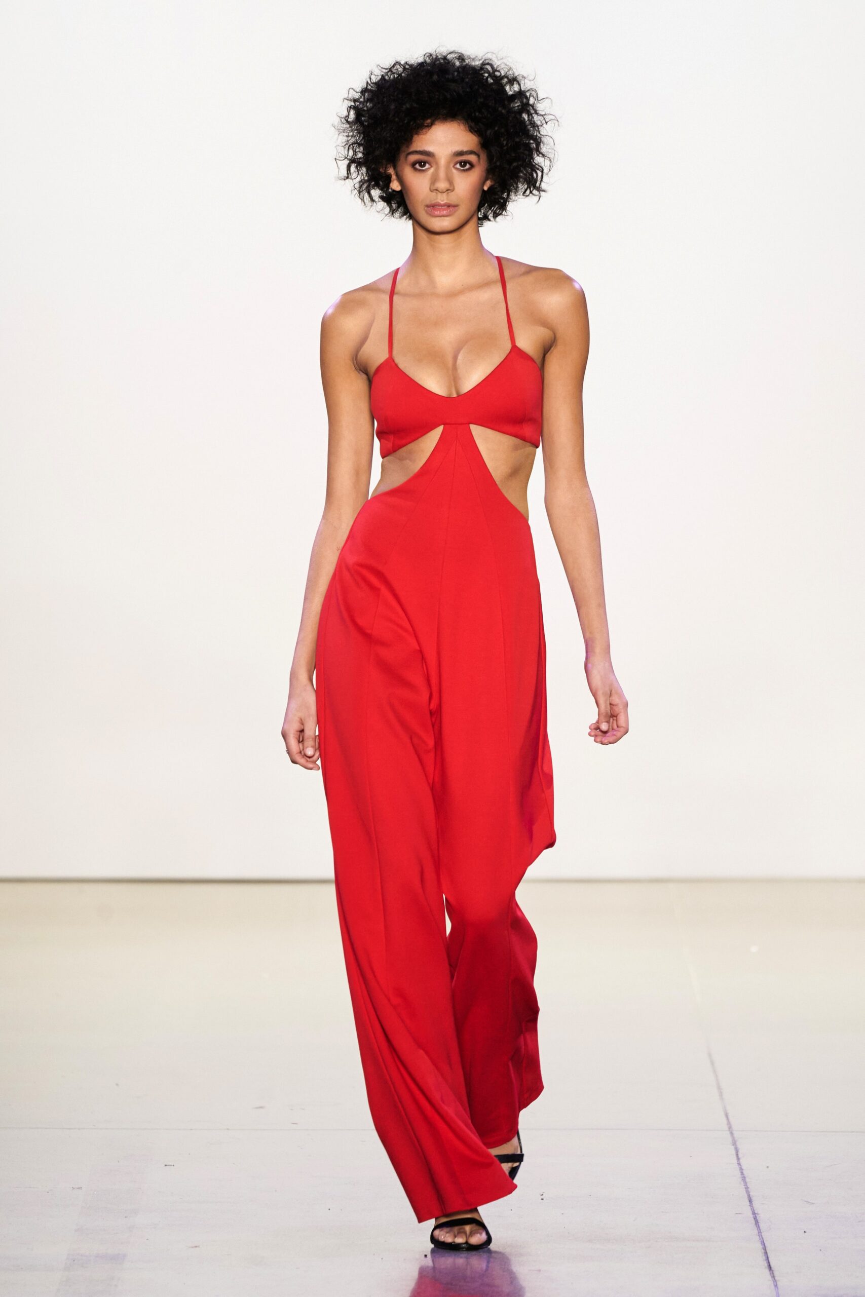 red fitted sleeveless jumpsuit