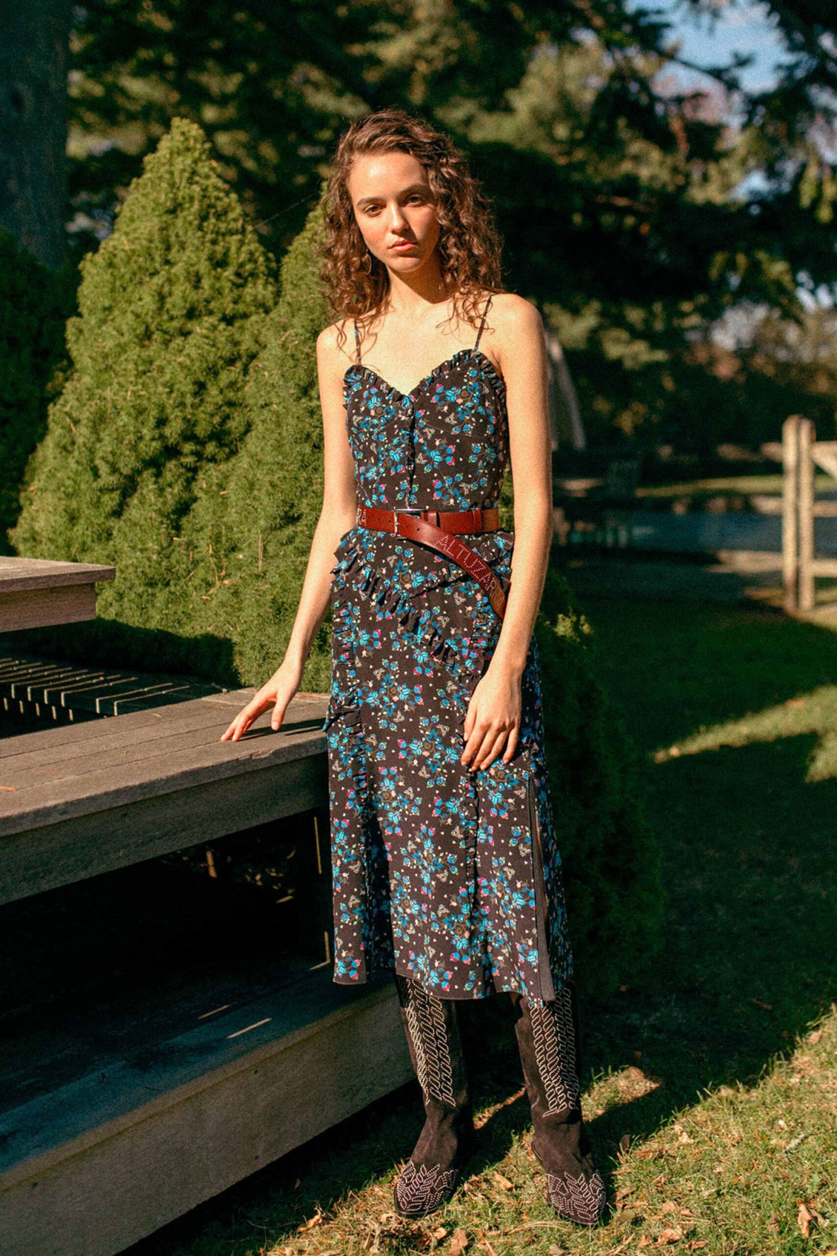 floral midi dress with belt