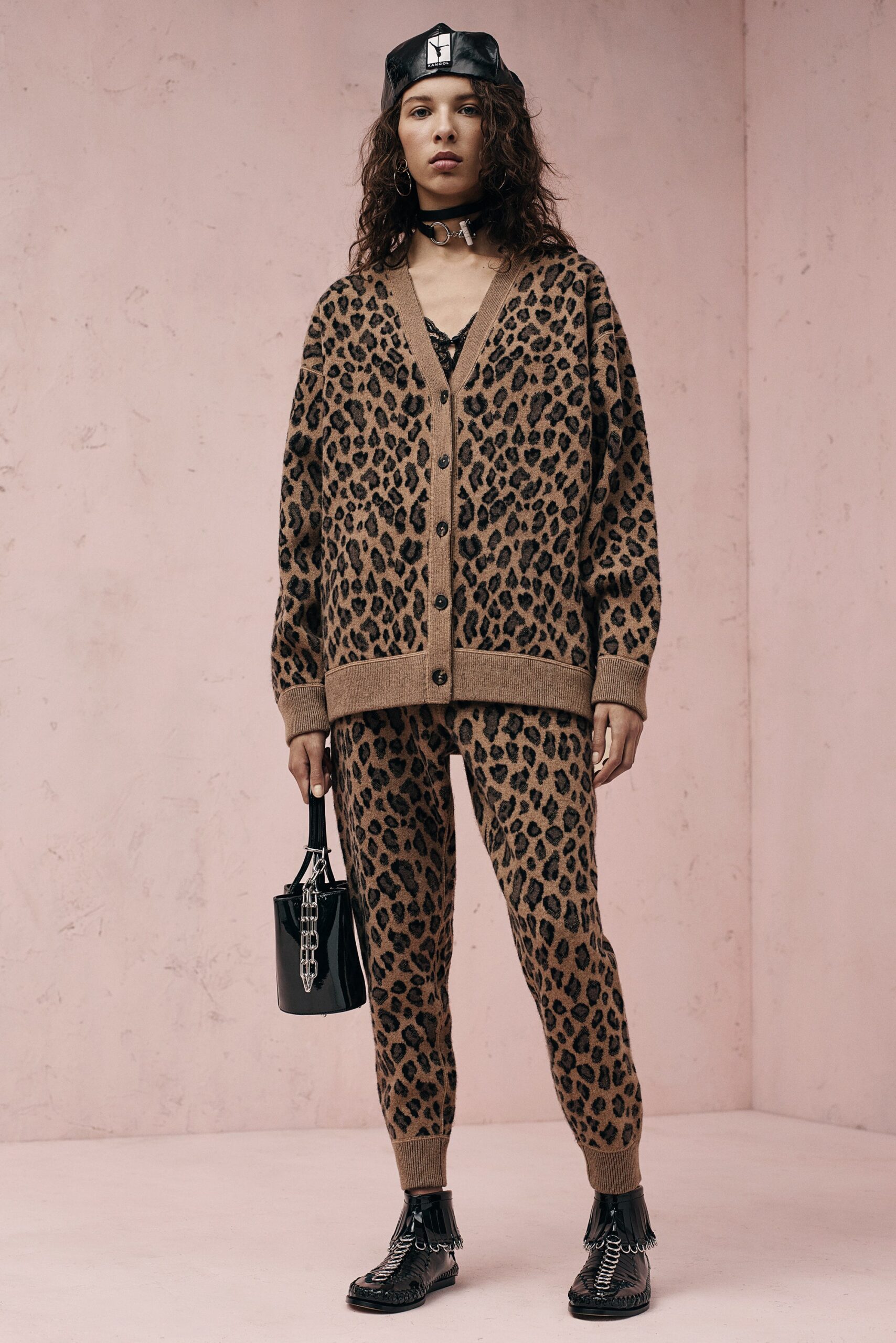 brown wool fitted animal-print pants