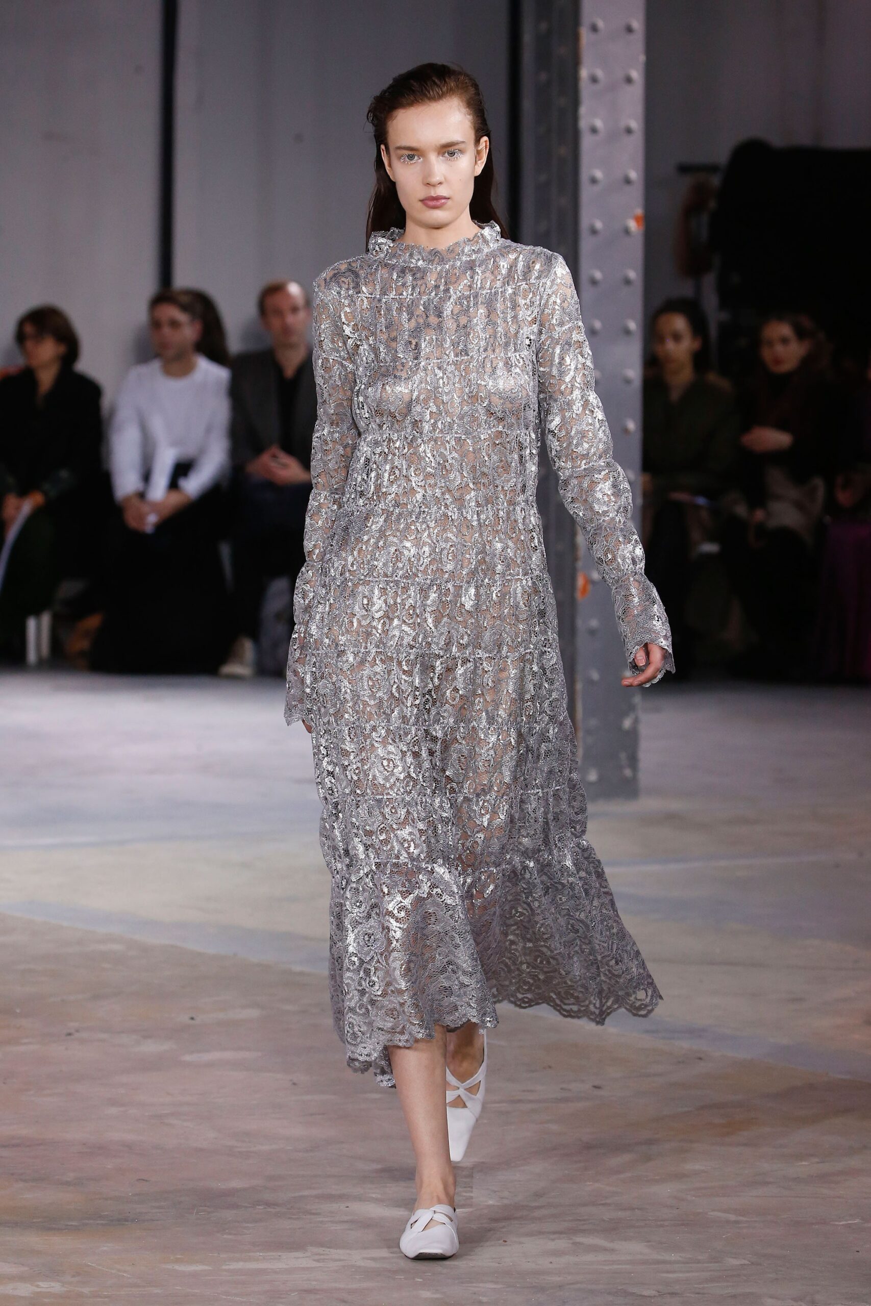gray lace long-sleeve dress