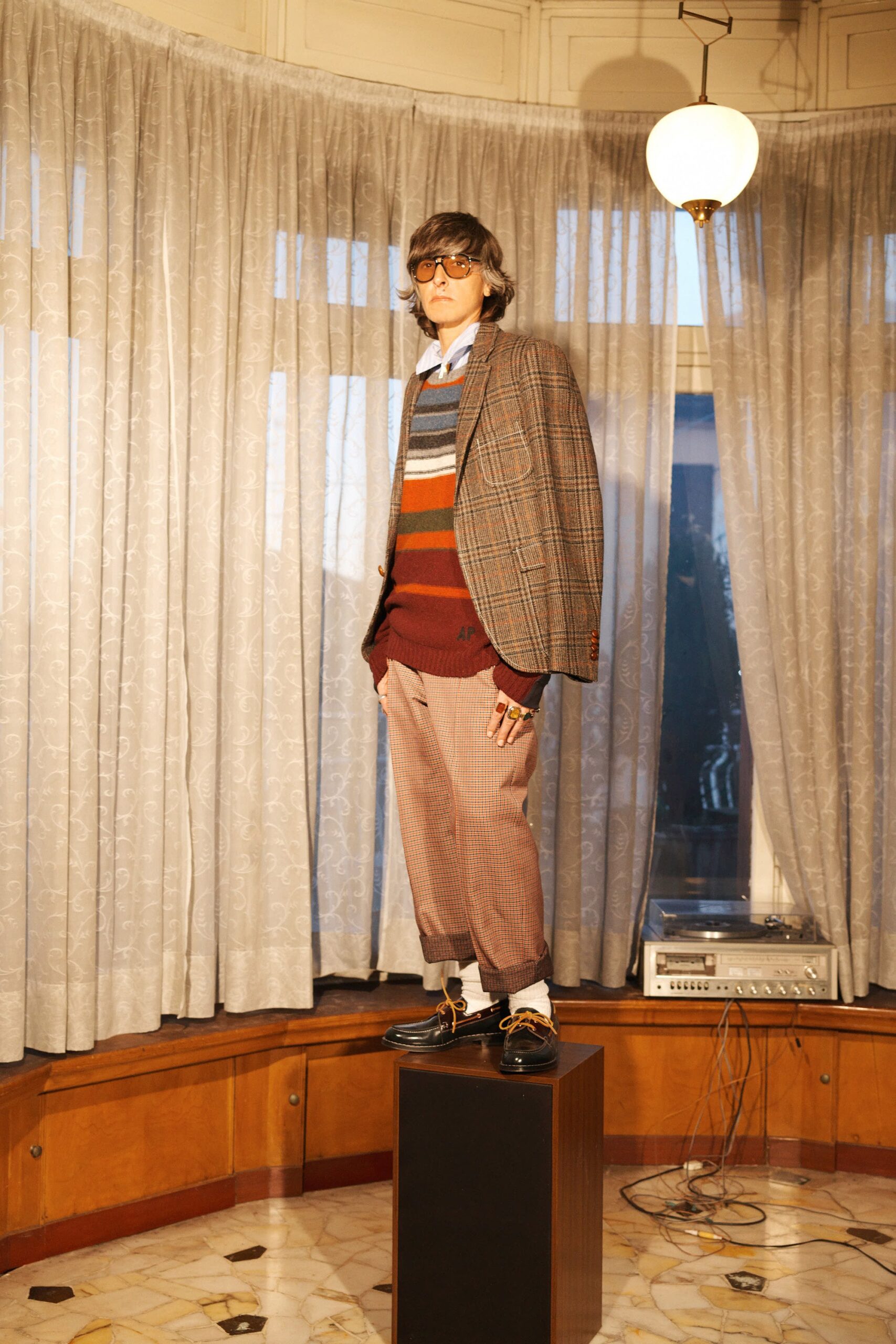 tailored brown checked blazer