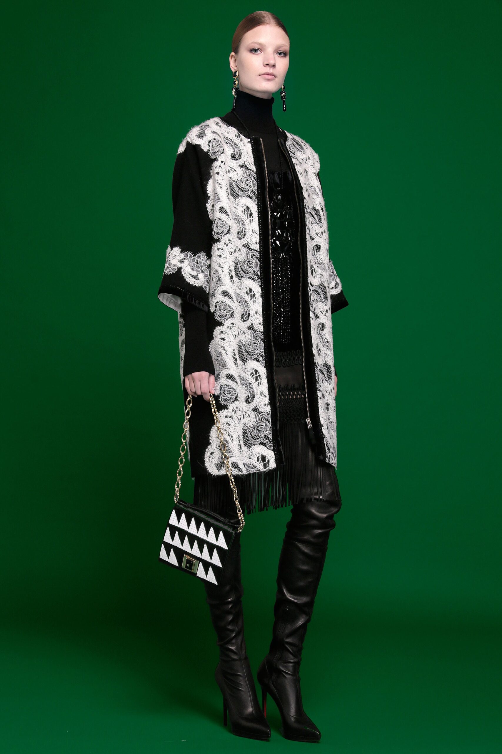 black and white embroidered coat