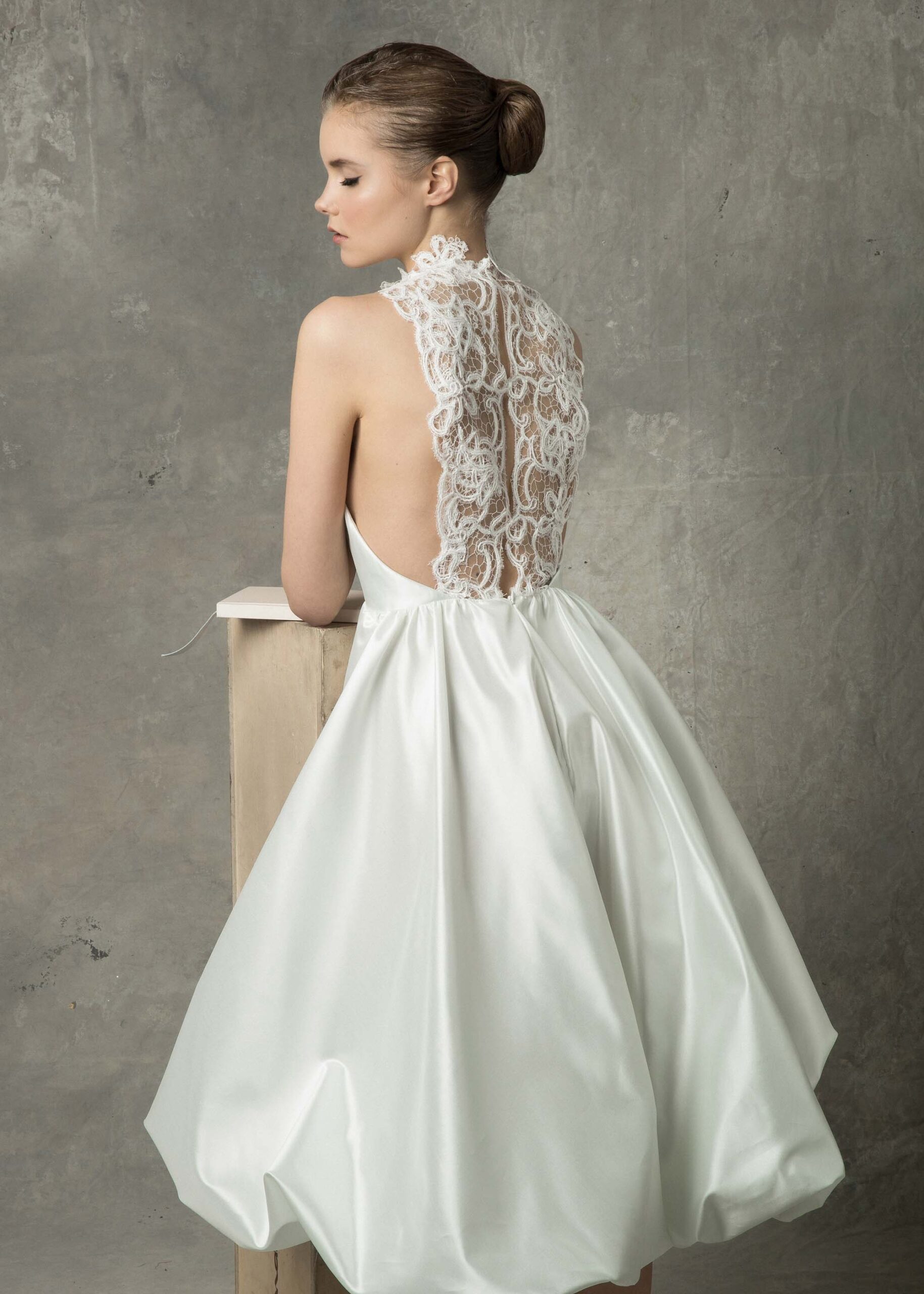 white silk backless pleated dress