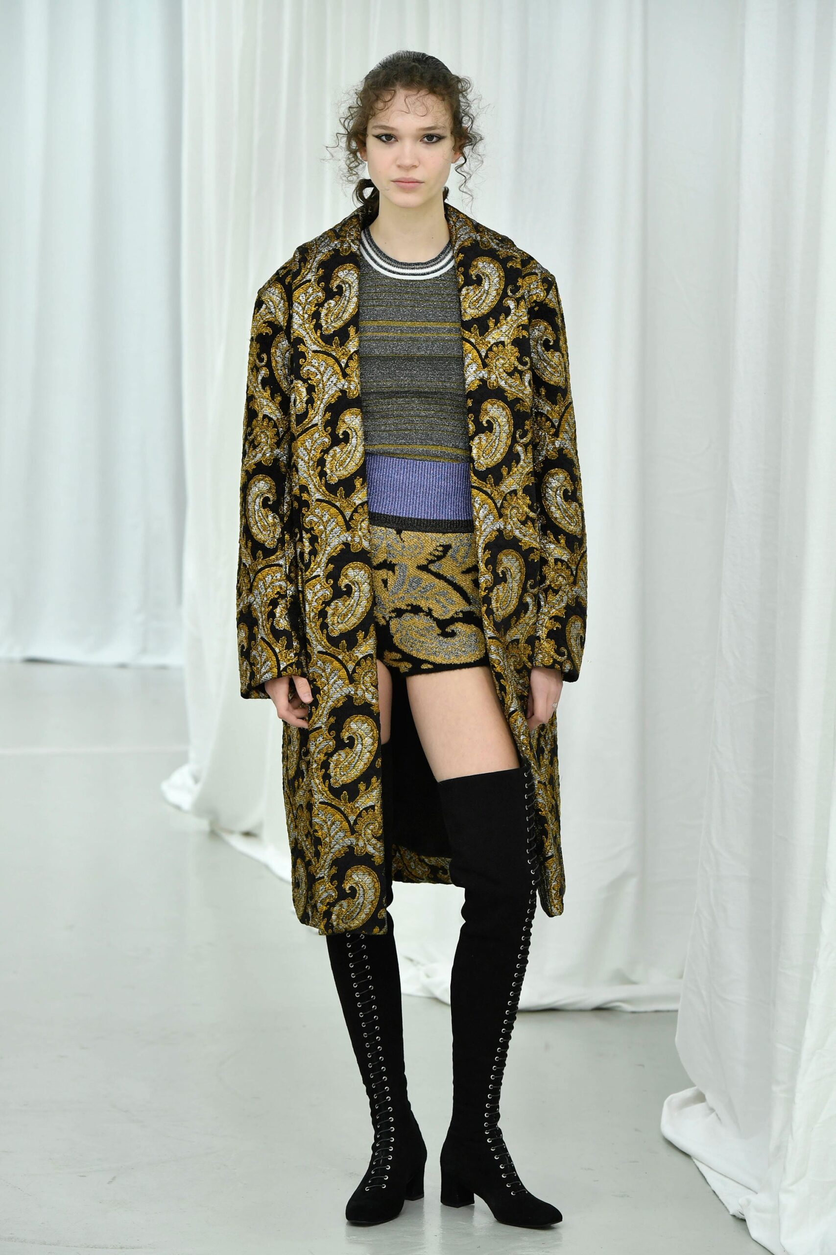 gold printed coat with fitted top