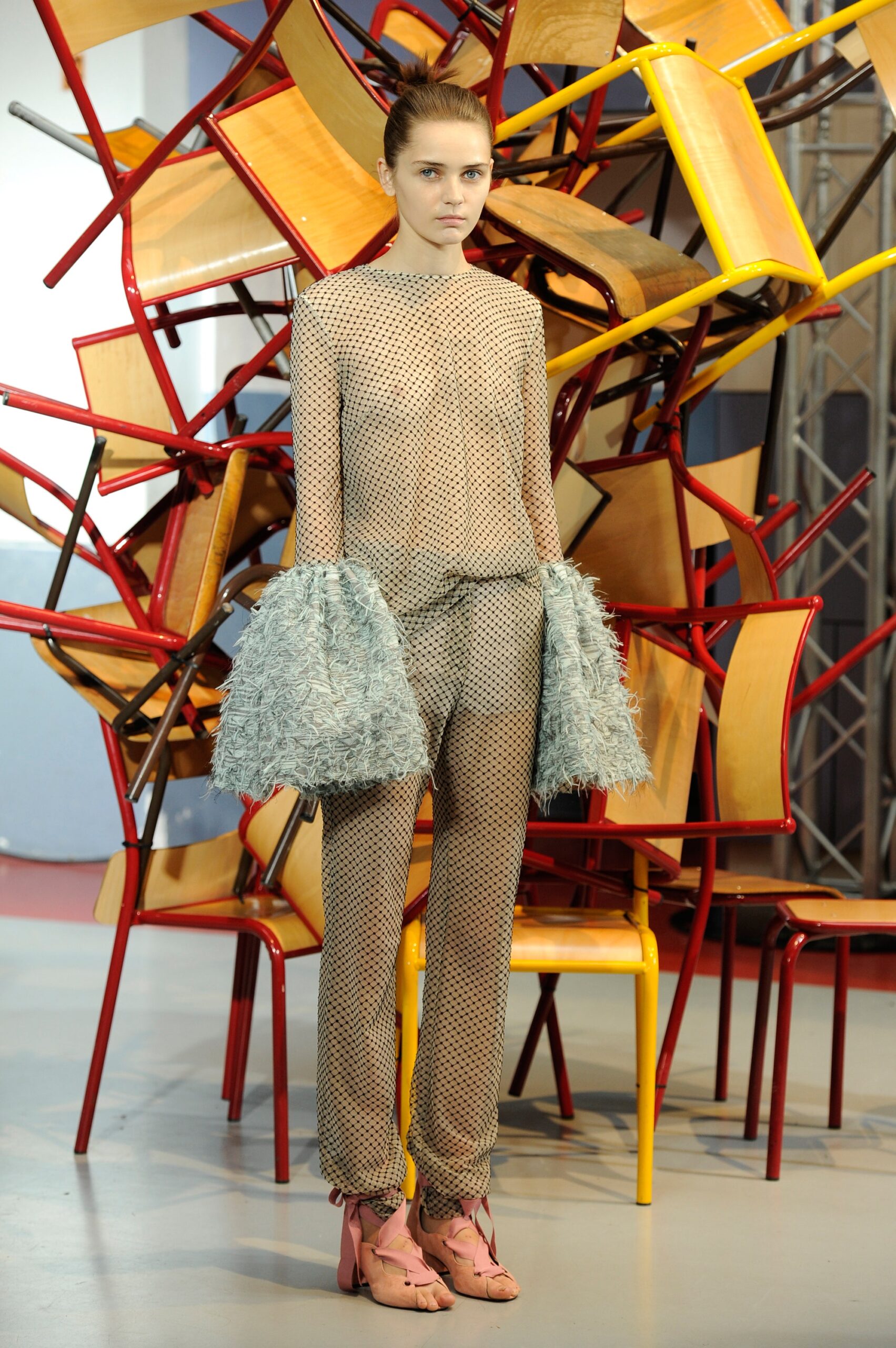 beige mesh fitted jumpsuit