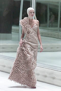 beige silk fitted gown