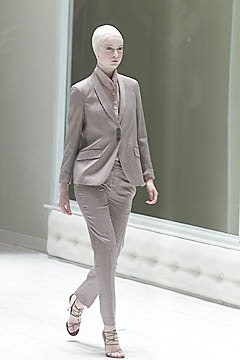 beige silk long-sleeve collared tailored buttoned suit