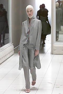 gray silk long-sleeve collared fitted draped coat