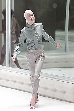 gray fitted shirt beige pants