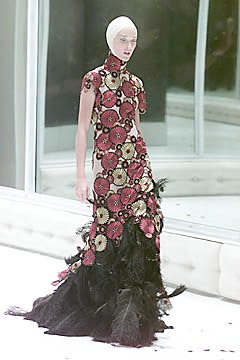 red and black embroidered gown