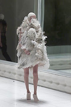 white beige layered fur dress