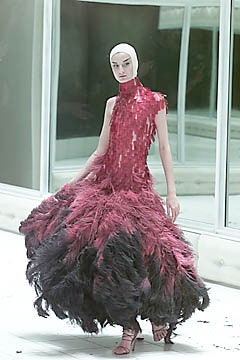 pink and purple feathered maxi dress