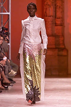 white fitted shirt with multi sequin skirt