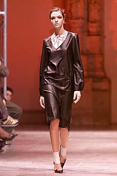 black leather midi dress with gloves