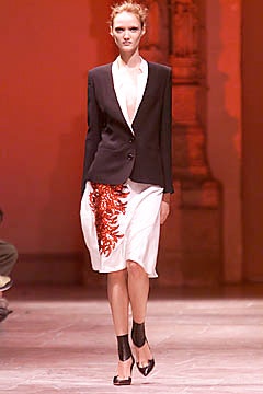 black tailored blazer with white skirt