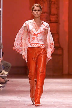 sheer floral top with leather pants