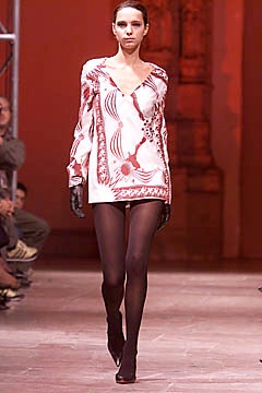 red silk long-sleeve v-neck fitted printed top