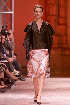black leather blouse with flared skirt
