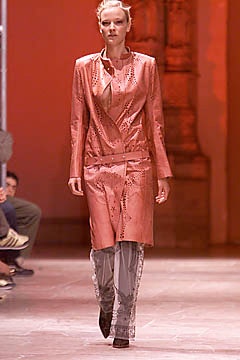 pink leather long-sleeve collared fitted buttoned embellished coat
