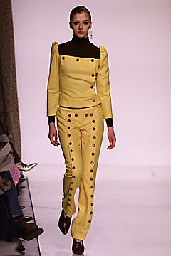 yellow leather fitted top and pants