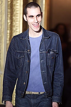 blue denim long-sleeve collared fitted buttoned jacket