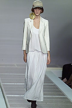 white tailored blazer and maxi dress