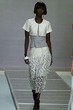gray silk fitted fringed midi skirt
