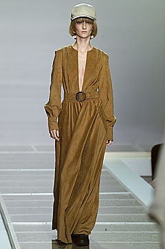 brown suede long-sleeve v-neck fitted belted draped dress