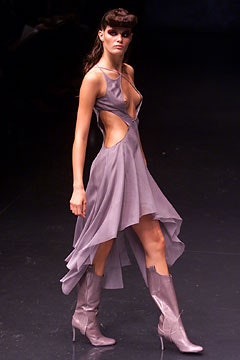 purple silk cutout midi dress with boots