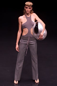 gray cotton sleeveless cutout fitted zippered catsuit
